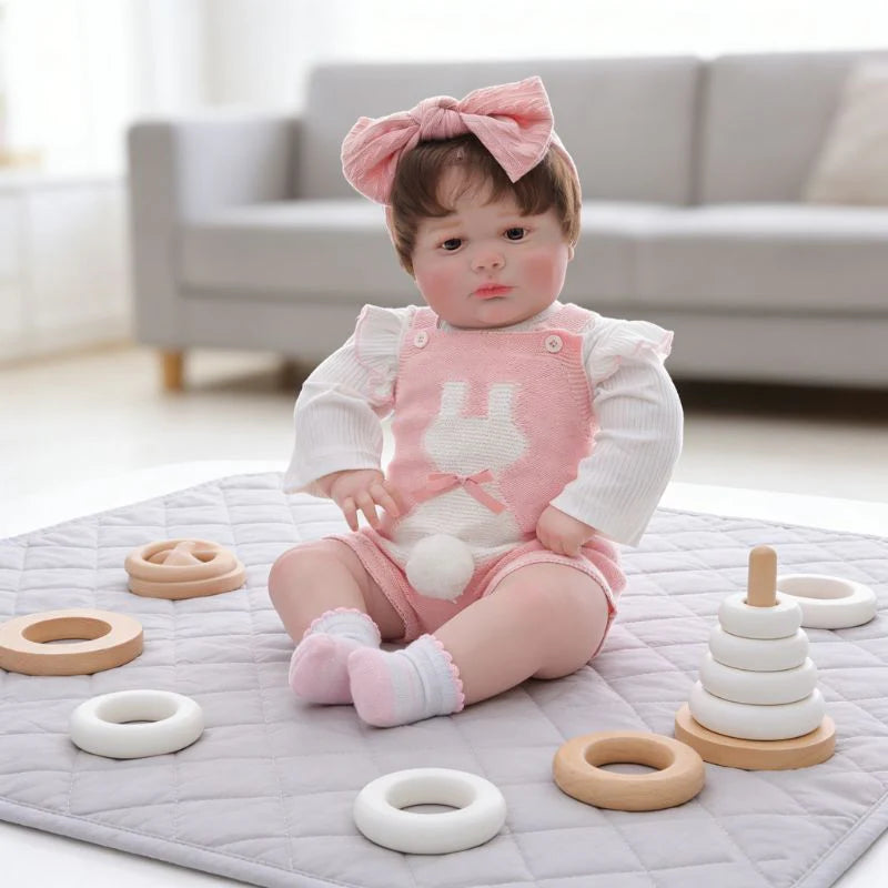 26-Inch/65cm Realistic Vinyl Baby Doll in Pink Outfit with Bow Headband – Hand-Painted Collectible Doll with Brown Eyes