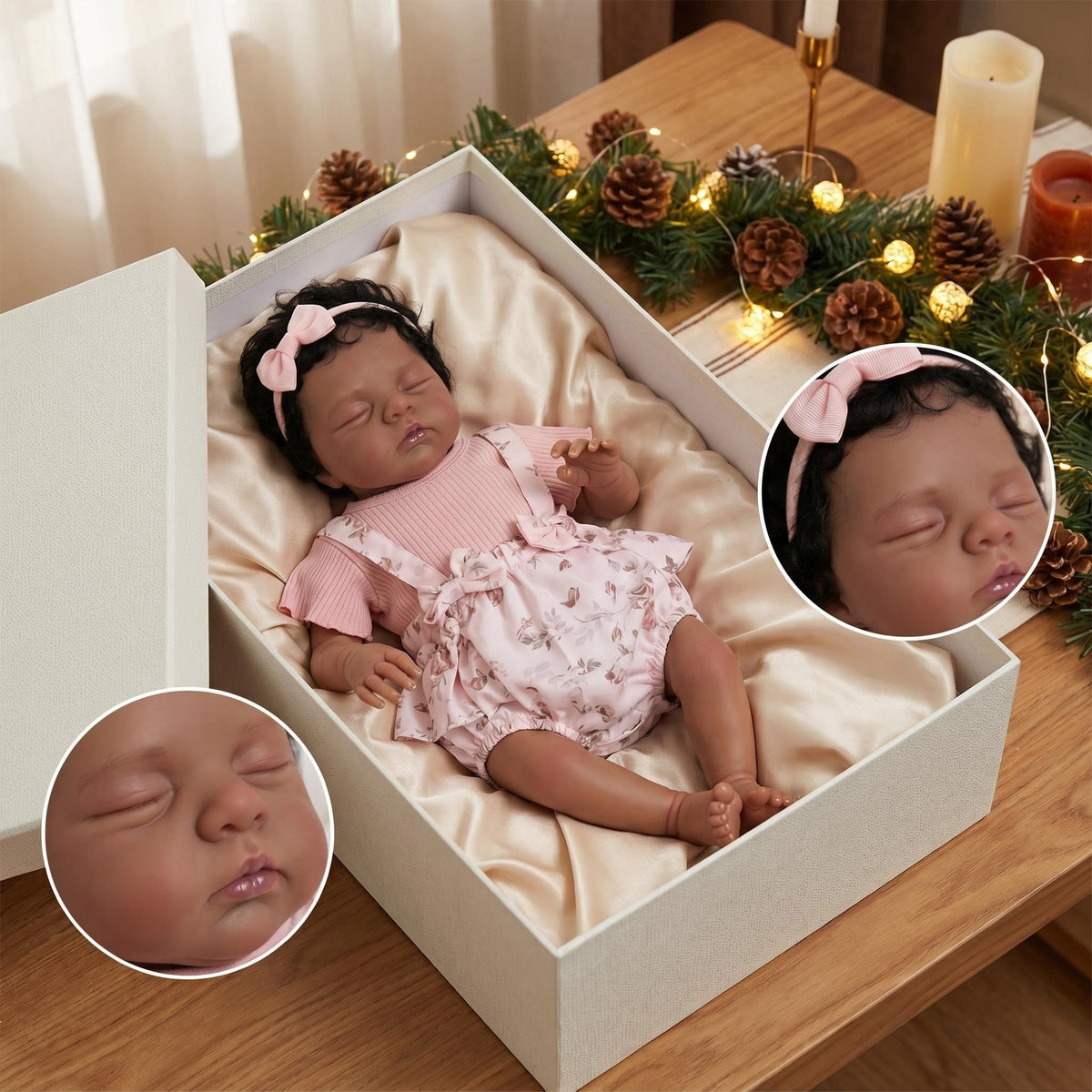 19inch Reborn Baby Doll Dark Skin Veins Hand Painted Soft Cloth Body Realistic Doll for Collectors