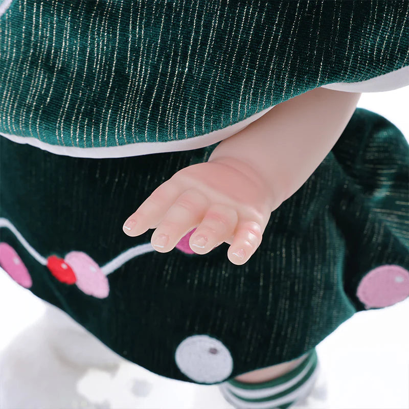 18 Inch/45cm Vinyl Lifelike Reborn Baby Doll in Festive Green Christmas Costume - Reborn Doll Australia