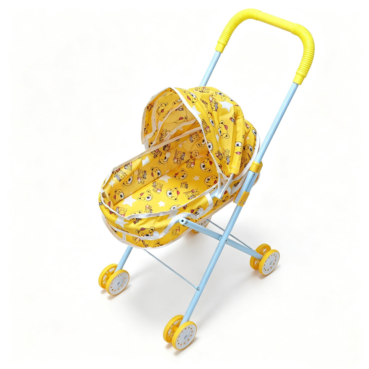 Realistic 4-Wheel Doll Stroller, Adjustable Handle & Canopy Doll Buggy, Safe Toy Stroller for 3+ Years Old Girls