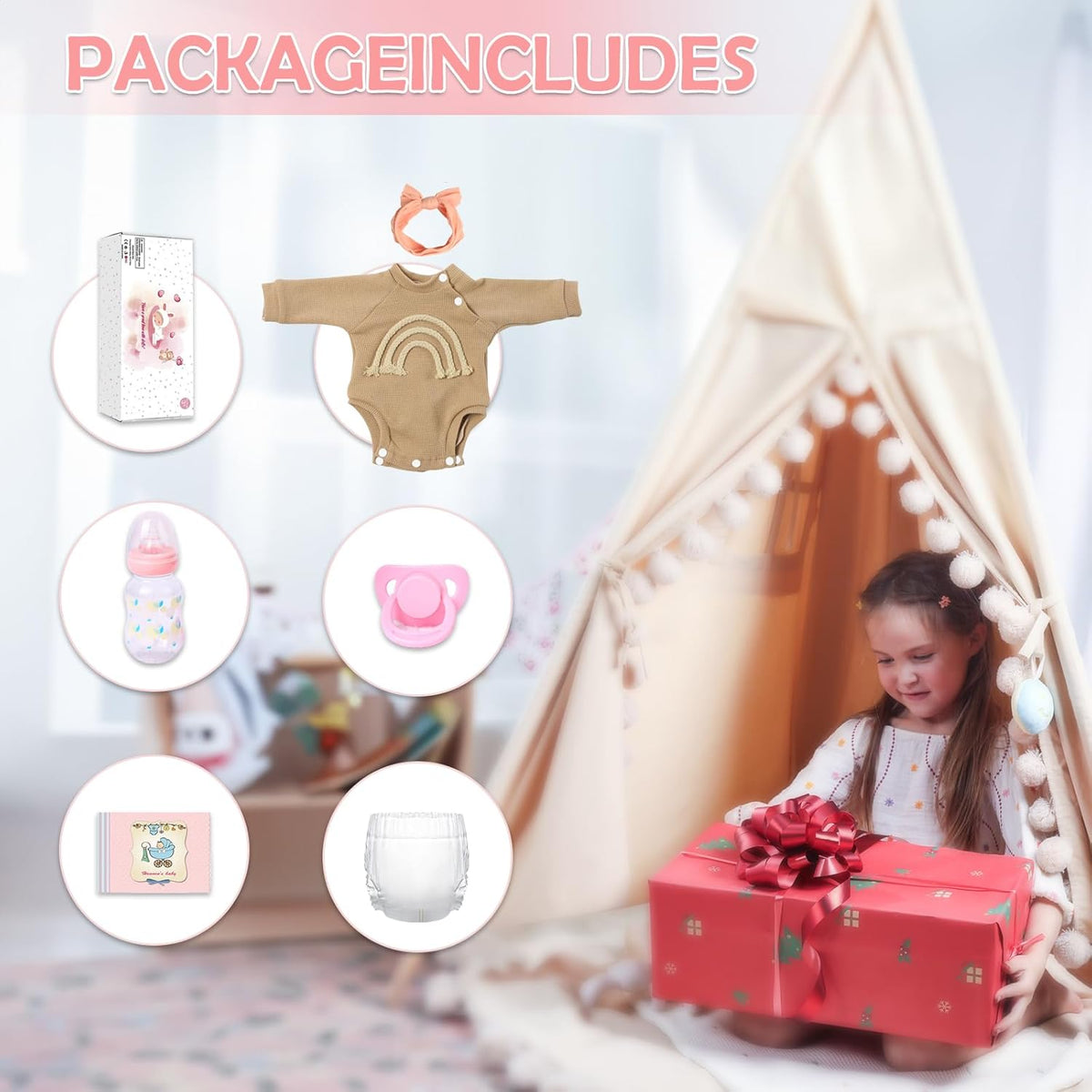 18" Lifelike Reborn Baby Doll – Girl with Soft Weighted Body, Realistic Newborn Gift Set for Kids Age 3+