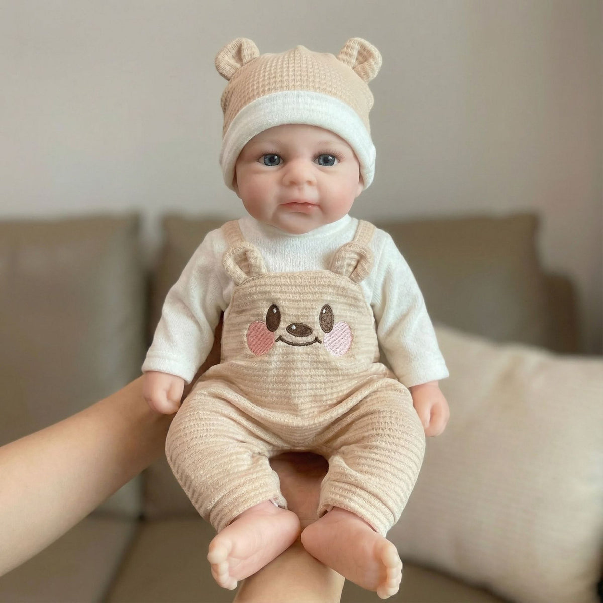 12 inch light colored teddy bear overalls solid silicone reborn doll