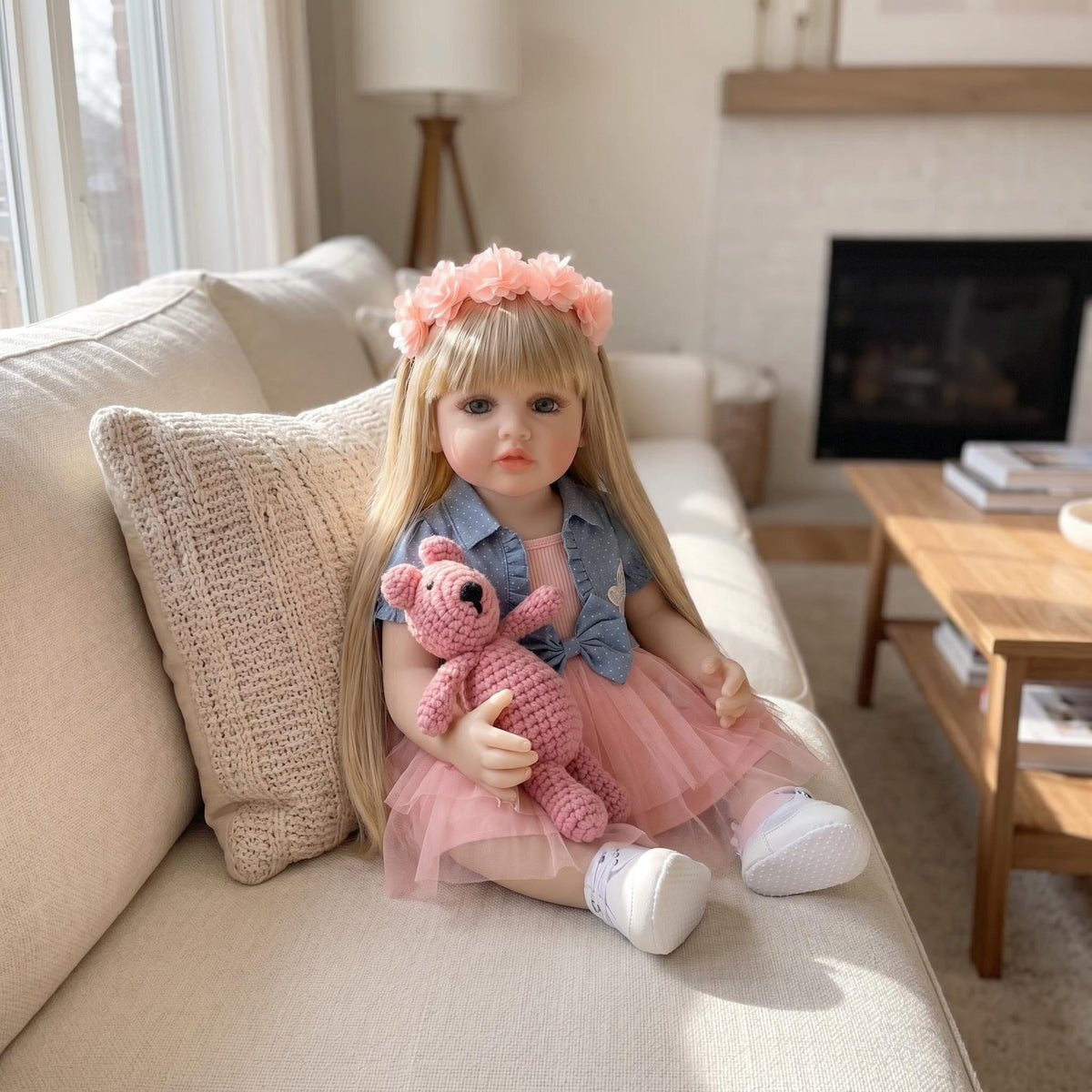 22 Inch with Full Vinyl Body Blonde Toddler Reborn Doll, Premium Art Collectible Doll As Luxury Birthday & Holiday Companion Gift