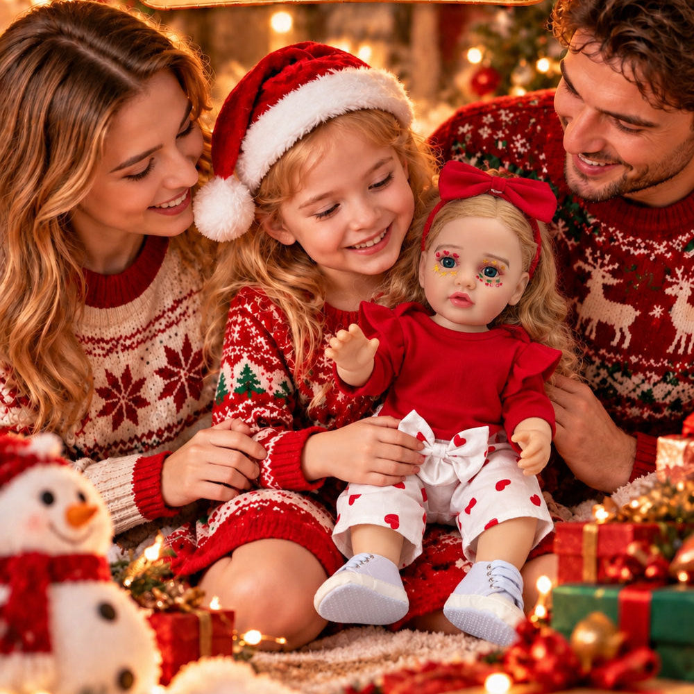 22 inch Christmas Full vinyl Body reborn doll girl with golden curly hair and blue eyes set gift box children's Christmas gift