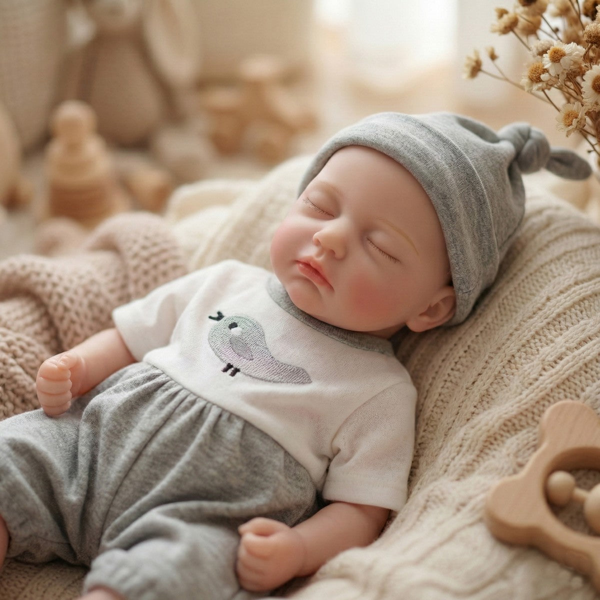 12 inch 30CM Full silicone reincarnation doll with real touch, closed eyes, stretchable bald head, simulated baby
